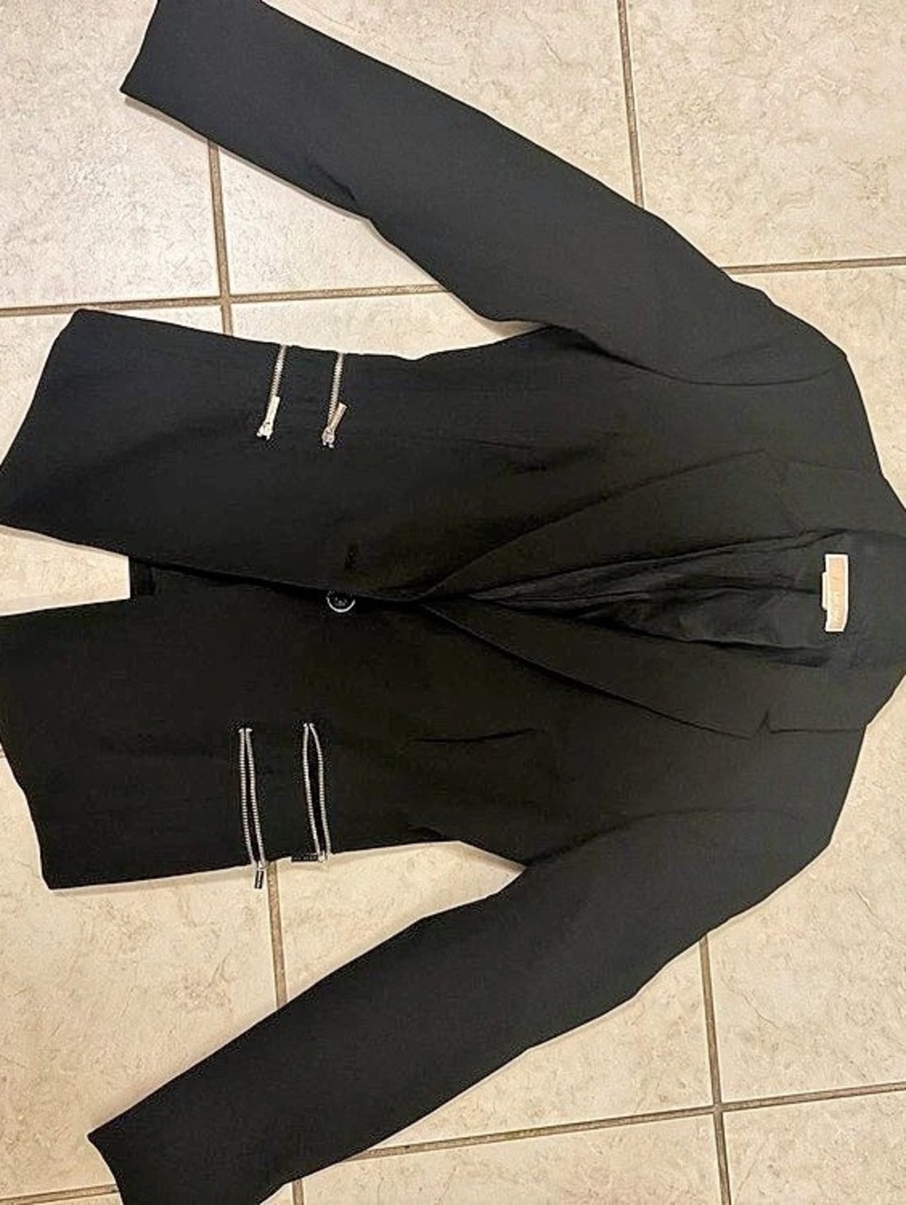 MICHAEL Michael Kors Black Pant Suit with Silver Zip Details, Blazer 8 / Pants 6